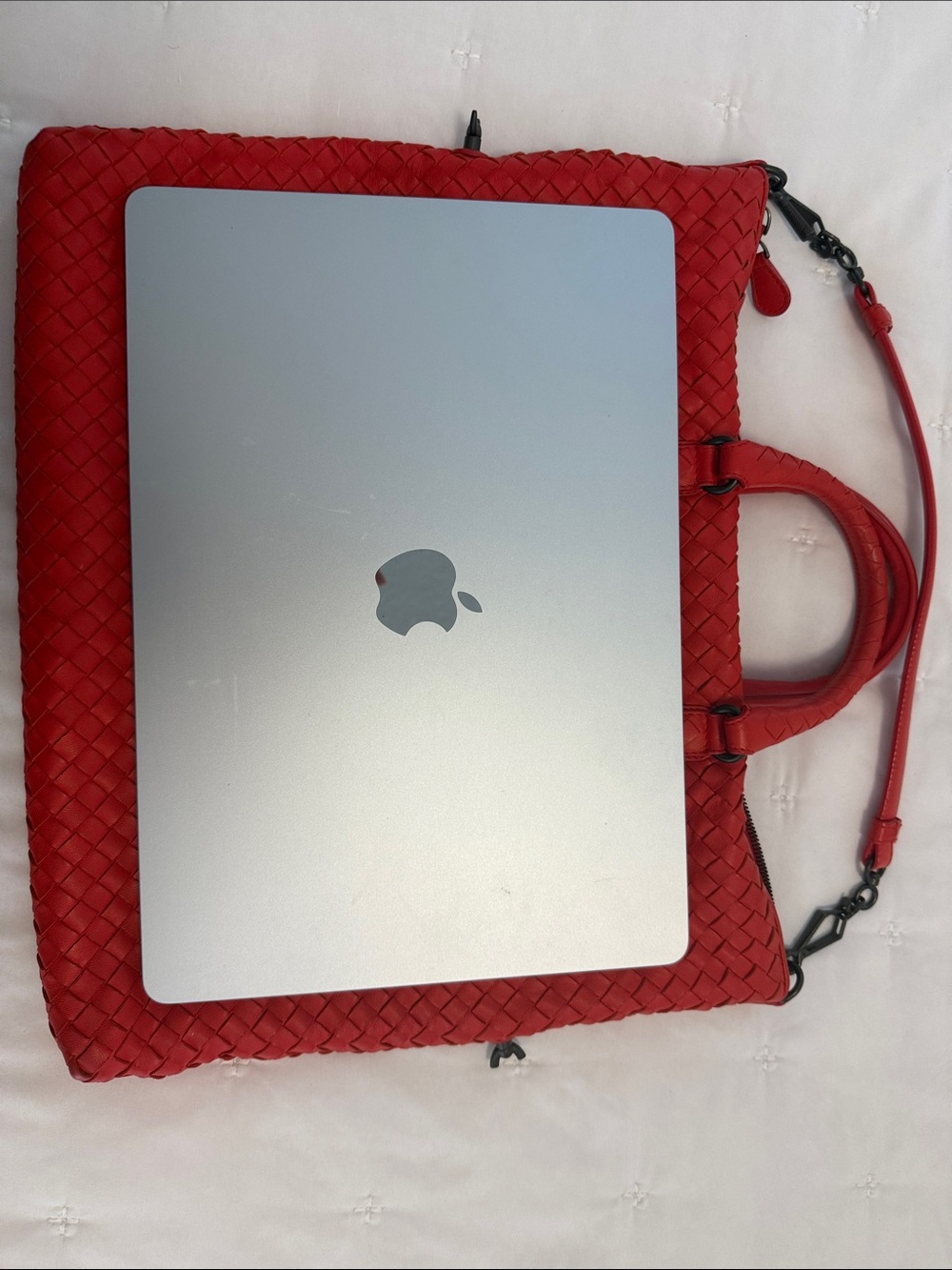 Bottega Veneta Red Intrecciato Woven Tote with Top Handles - Picture 13 of 13